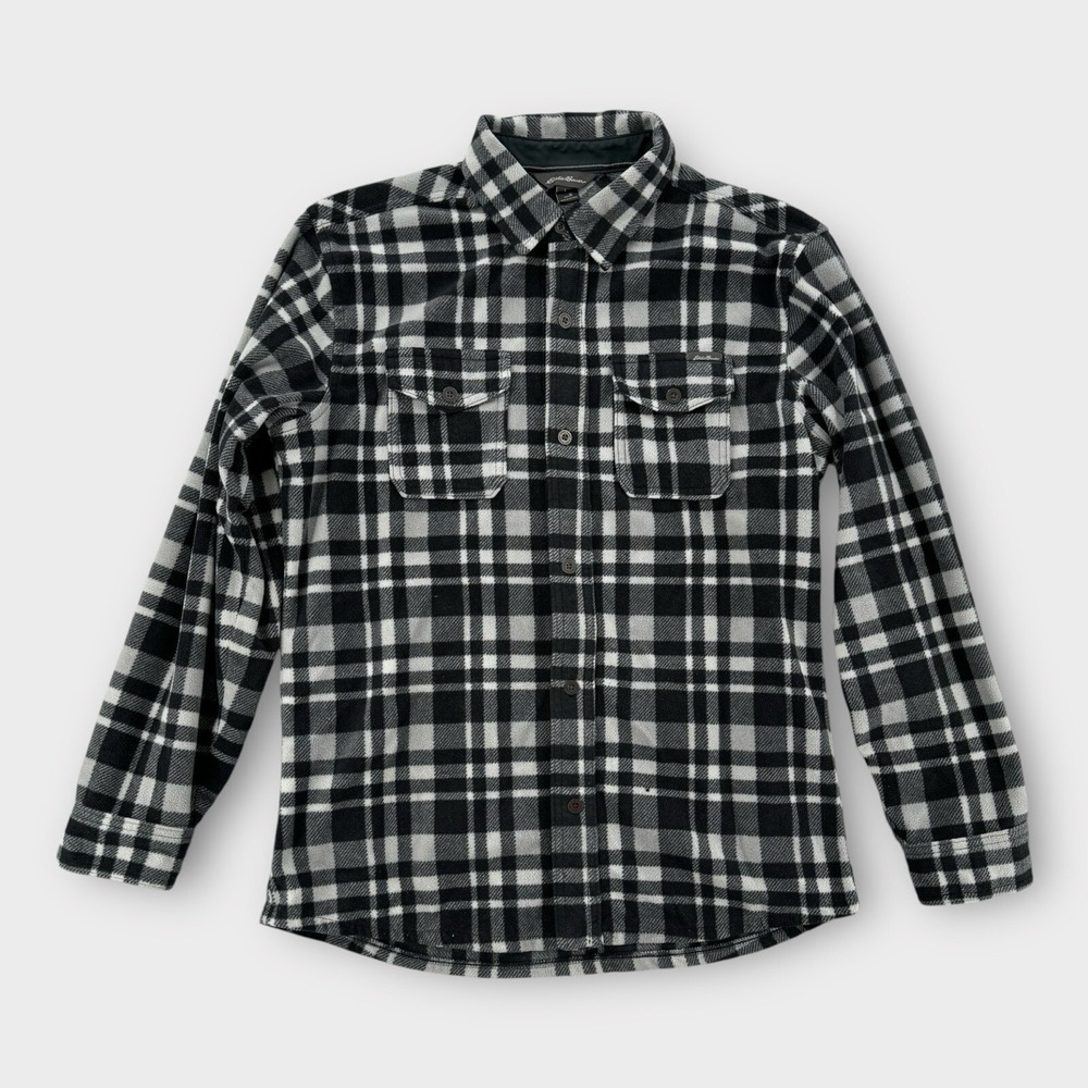 Eddie Bauer Shirt Mens Medium Black Plaid Flannel Long Sleeve Button Up Pockets